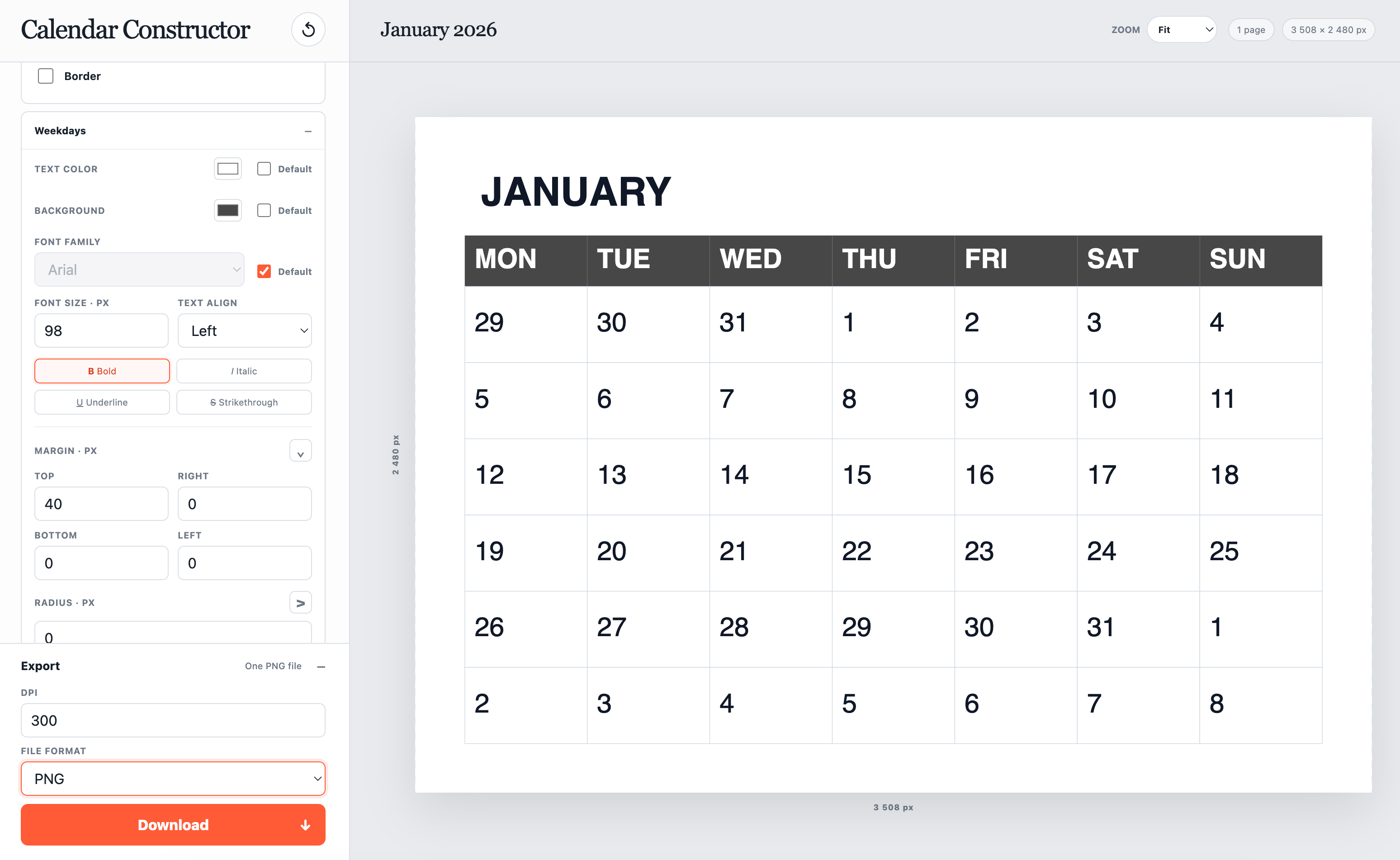 Calendar-Constructor screenshot