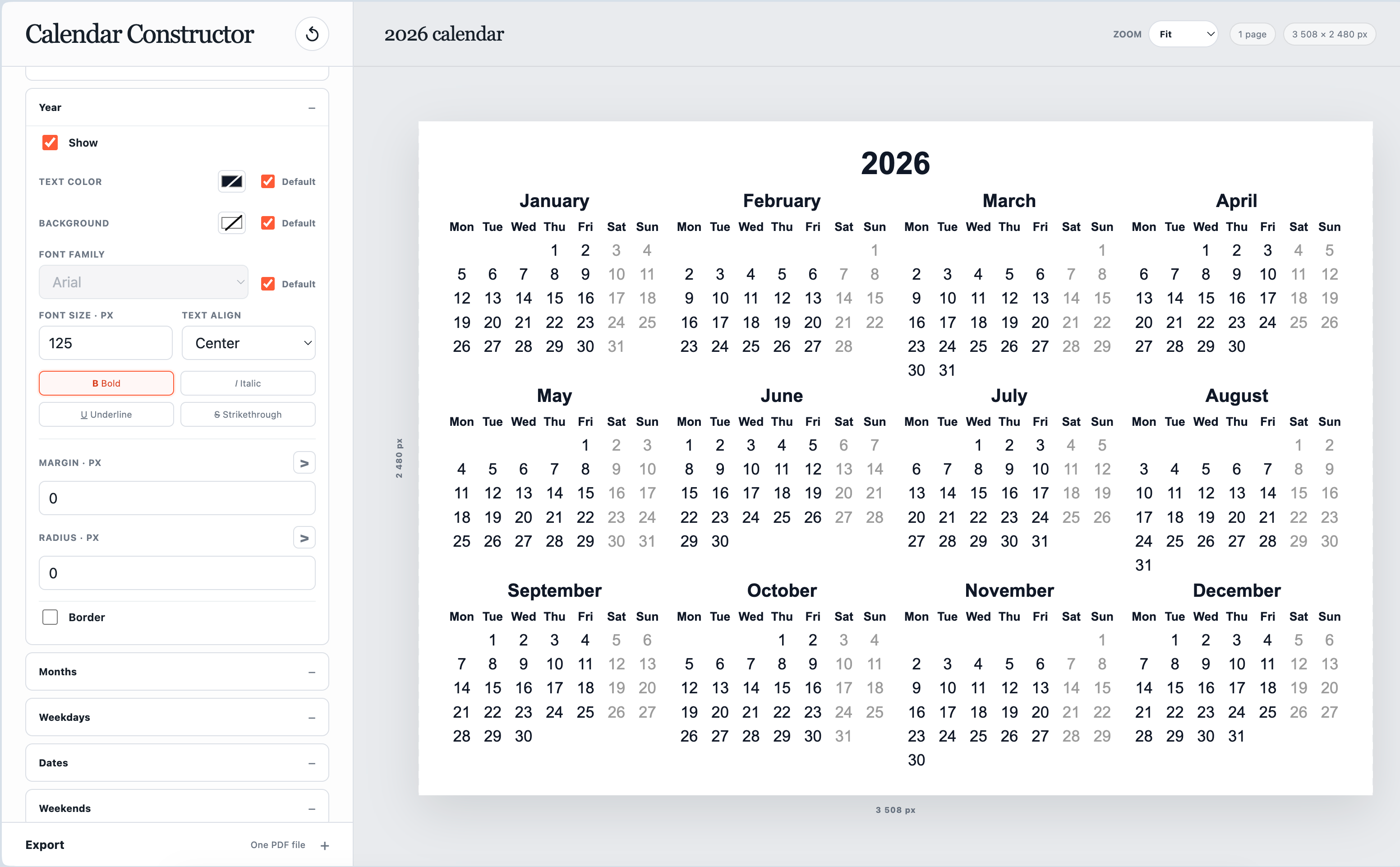 Calendar-Constructor screenshot